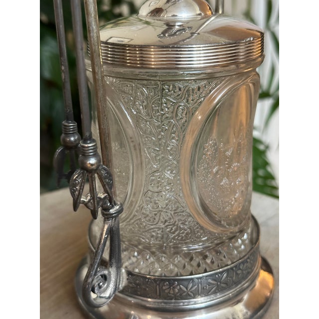 Antique Silver Plate Pickle Castor, Victorian Pressed Glass, Country Scenes, Quadruple Plate For Sale - Image 12 of 14
