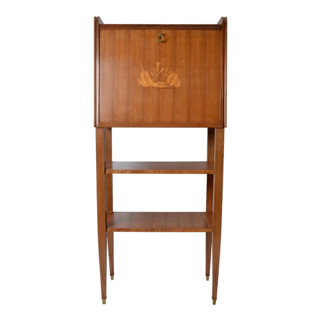 Italian Art Deco Wooden High Dry Bar With Brass Sabots For Sale