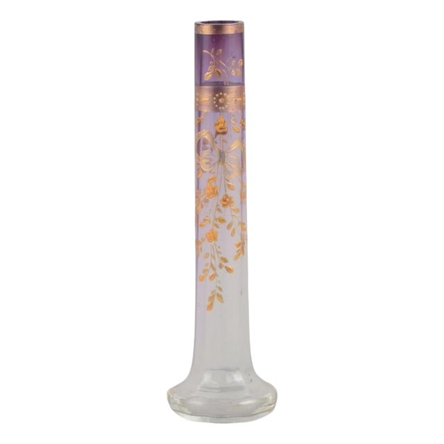 Bohemia Art Glass Vase with Tall and Narrow-Neck by Moser Karlsbad, 1920s For Sale