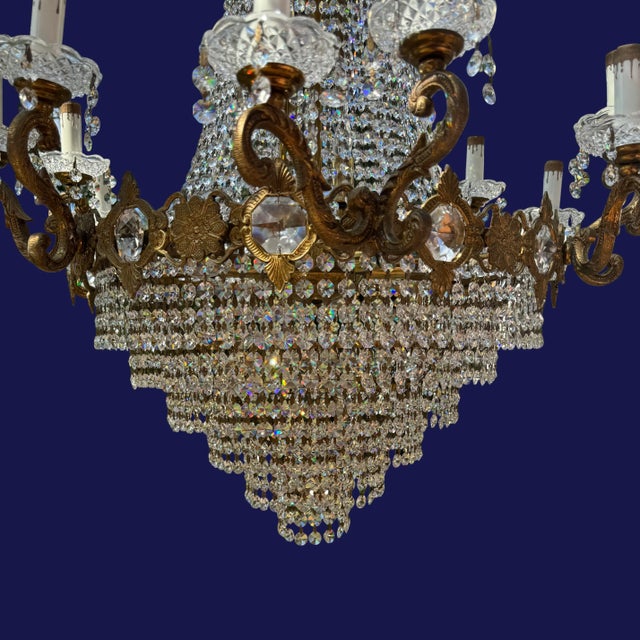 Traditional Antique Italian Empire Bronze and Crystal Chandelier For Sale - Image 3 of 5