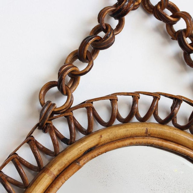 Vintage Italian Rattan Wall Mirror with Hanging Chain, 1960s For Sale - Image 12 of 14