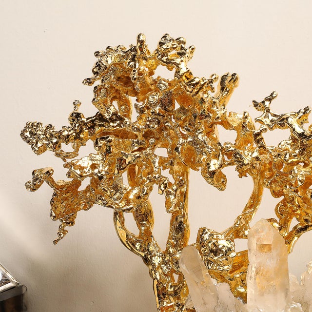 Claude Boeltz 24kt Gold Plated Exploded Bronze v-Shape Sconces W/ Rock Crystals For Sale In New York - Image 6 of 12