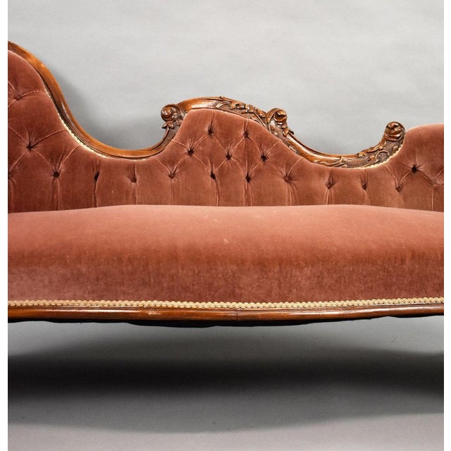 Victorian Carved Walnut Chaise Lounge Settee, 1860 For Sale - Image 4 of 9
