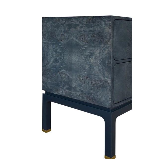 Worlds Away Matthew Izzo Home Etta Navy Blue Burl Wood Four Drawer Chest of Drawers For Sale - Image 4 of 6