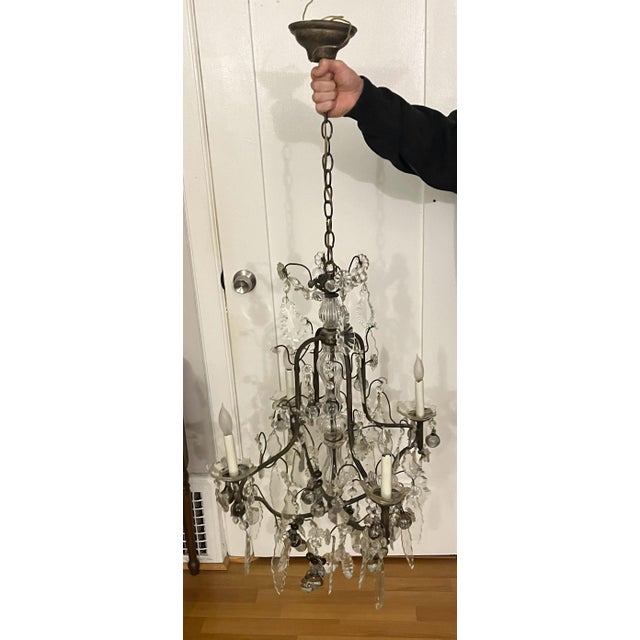 1920s Italian Iron and Crystal 4 Arm Chandelier With Crystal Fruits For Sale - Image 12 of 12