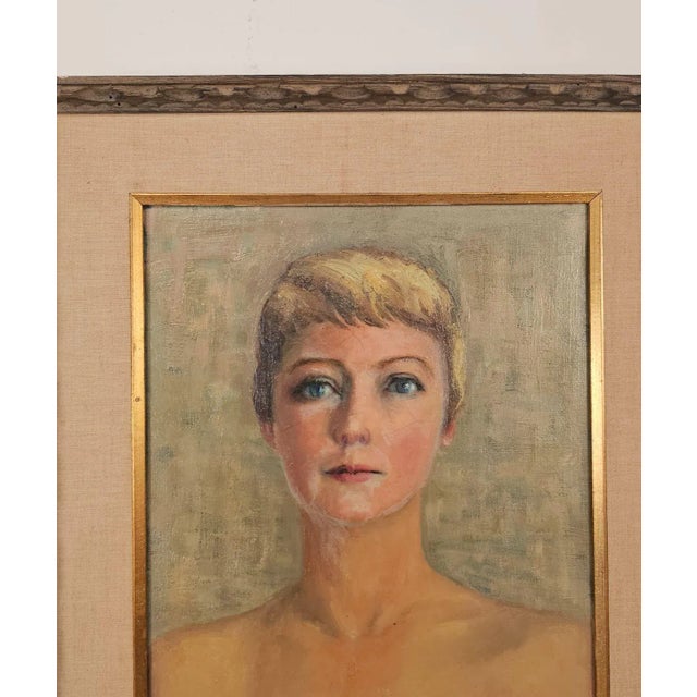 Realism Mid-Century Painting of Beautiful Woman, France Circa 1960 For Sale - Image 3 of 6