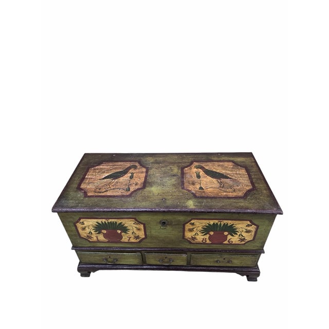 Antique Pennsylvania Dutch Folk Art Painted Blanket Chest / Hope Chest Dated 1786 For Sale In Chicago - Image 6 of 9