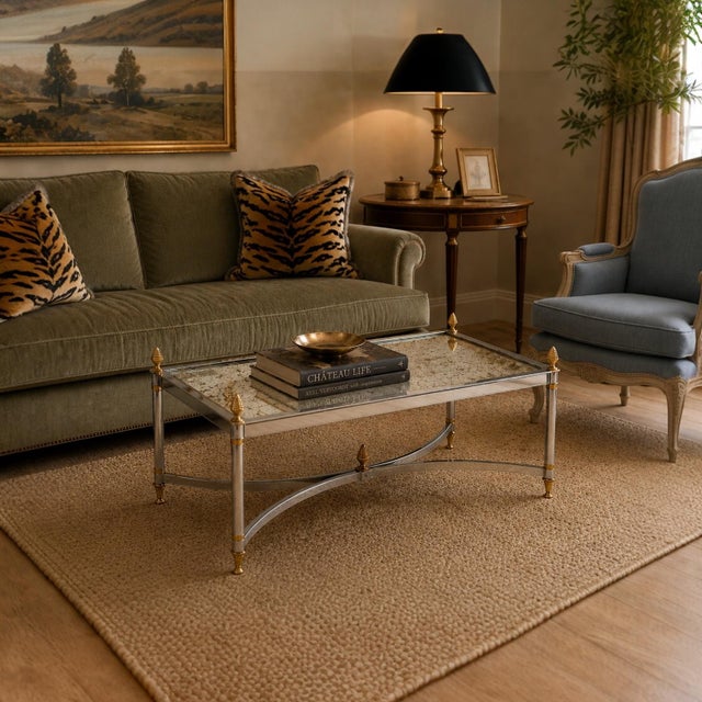 1990s 20th-C. Maison Jansen Inspired Chrome and Brass Coffee Table W/ Mirror or Glass For Sale - Image 5 of 5
