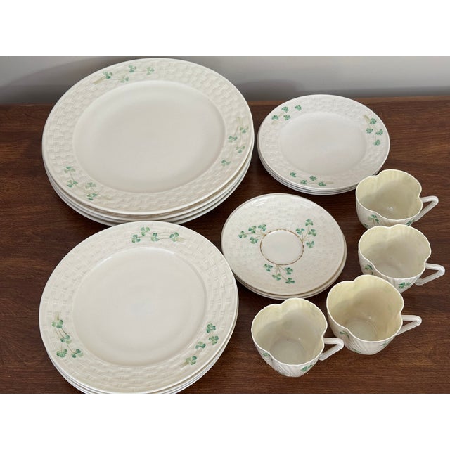 Vintage Belleek Shamrock Basketweave Dinnerware Service for 4 - 20 Pieces For Sale In Boston - Image 6 of 8
