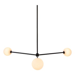 Globe Chandelier 3, Black, 39.25in H, 5 Inch Glass Globes, by Research.Lighting, Modern, Minimal Hanging Light For Sale