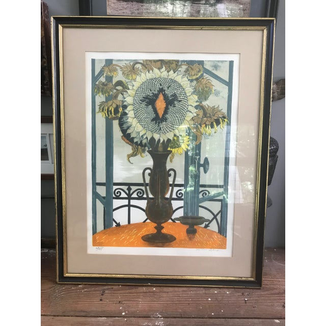 Printmaking Materials 1960s Vintage Jean Pierre Alaux Limited Edition Sunflower Lithograph Print For Sale - Image 7 of 7