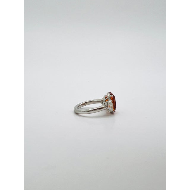 7.8 Carat Oval Mandarin Garnet & White Oval Diamond Ring in Platinum, Size 6.5 For Sale - Image 4 of 8