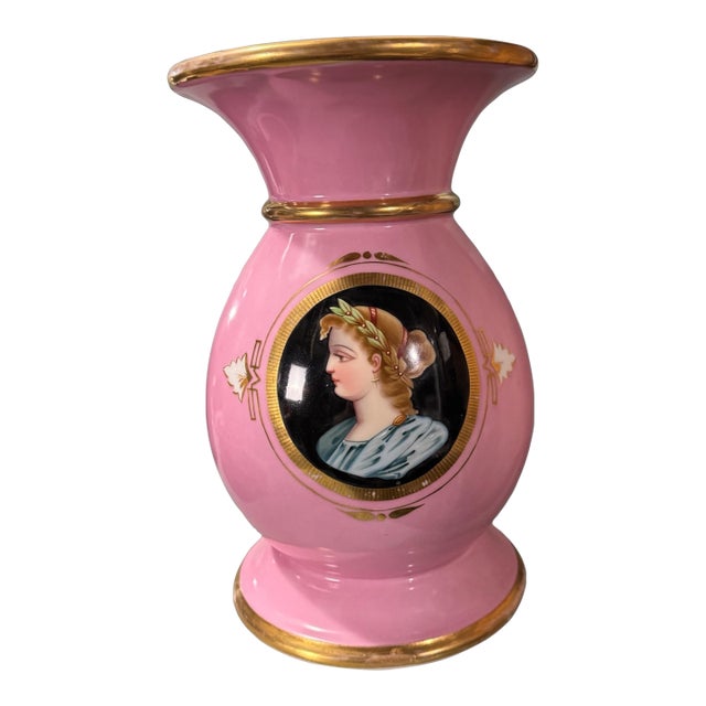 Antique Old Paris Porcelain Hand Painted 13" Portrait Vase For Sale