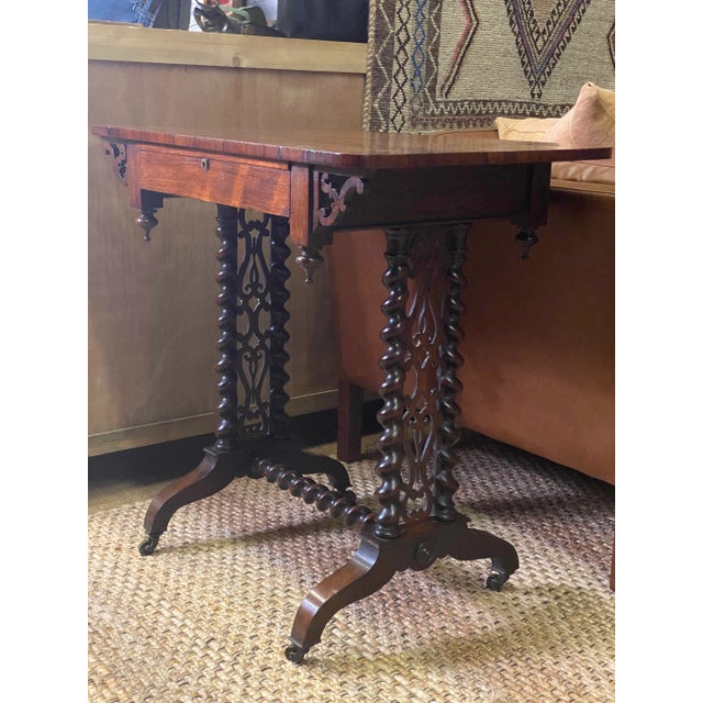 Late 19th Century Antique Circa 1850 Rosewood English Barley Twist Stretchered Side Table with Drawer For Sale - Image 5 of 13