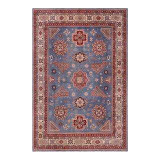 Rustic Kazak Light Blue/Beige Wool Rug - 10'2''x12'10'' For Sale