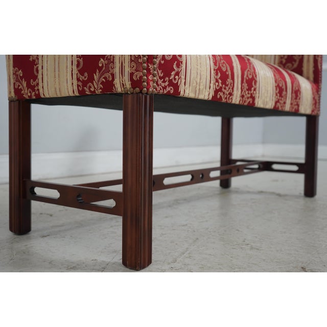 Chippendale Style Cherry Damask Upholstered Window Bench For Sale - Image 9 of 12