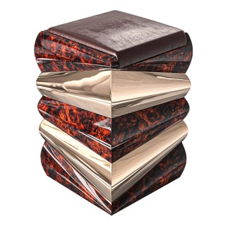 "Riccio" Bar Stool With Bronze and Burl Walnut, Hand Crafted For Sale