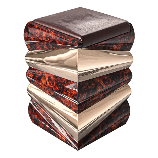 "Riccio" Bar Stool With Bronze and Burl Walnut, Hand Crafted For Sale