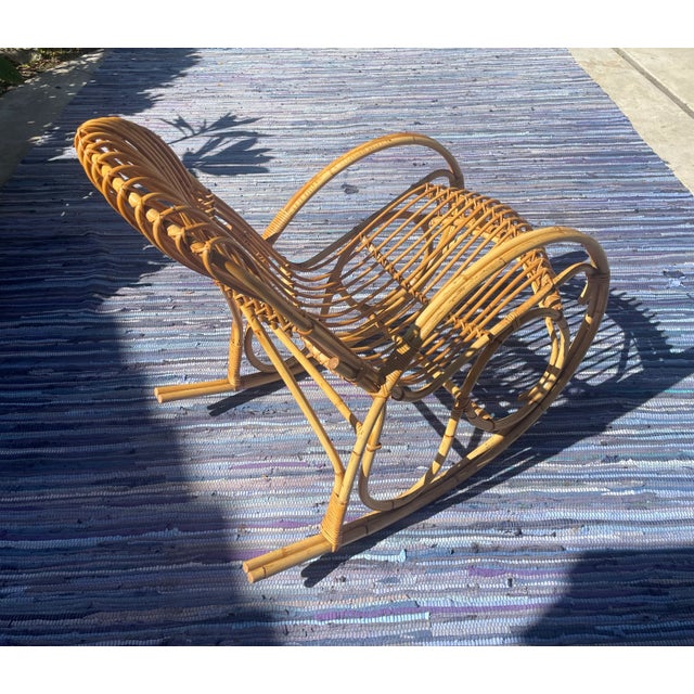 Boho Chic Italian Vintage Rattan Rocking Chair, Attributed to Franco Albini For Sale - Image 3 of 6