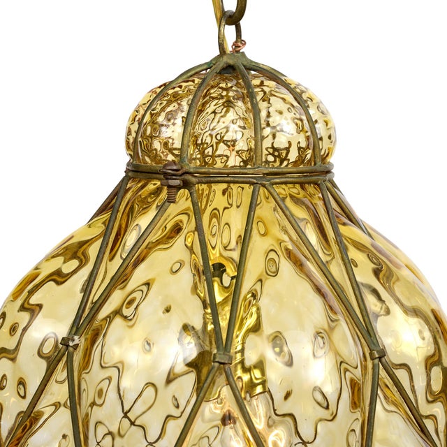Antique Venetian Citrine Glass and Wrought Iron Lantern, Circa 1920 For Sale - Image 4 of 9