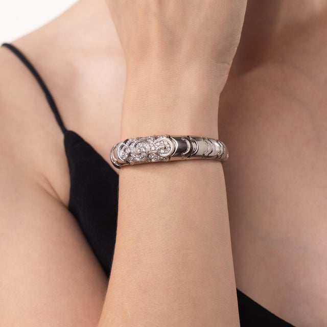 1920s 1920s Marina B Diamond 18k White Gold Bangle Bracelet For Sale - Image 5 of 6