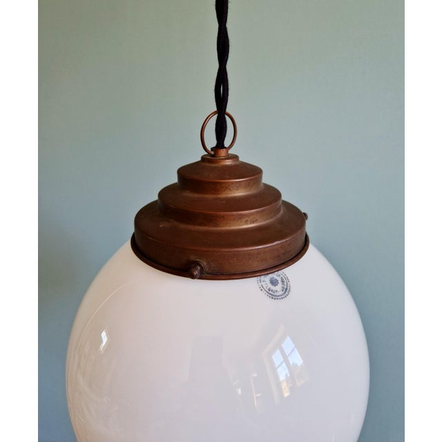 1920s Art Deco Pendant Light in White Opaline Glass from Val Saint-Lambert, Belgium, 1930s For Sale - Image 5 of 14