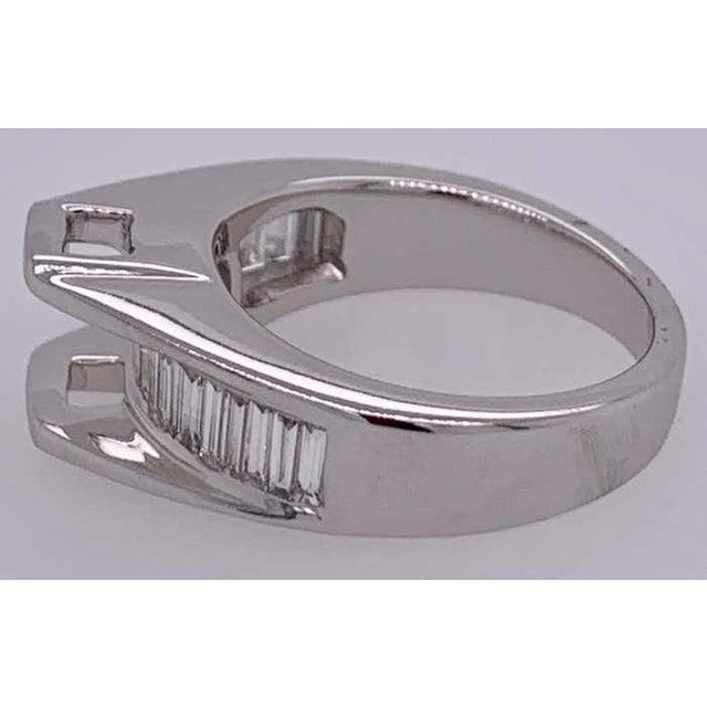 14 Karat White Gold Ring Wedding Band With Diamond Baguettes For Sale - Image 10 of 12