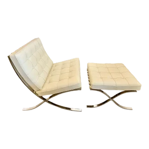 Original Mies Van Der Rohe for Knoll Barcelona Chair With Ottoman