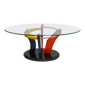 Memphis Style Oval Coffee Table with Black Marble Base, circa 1980