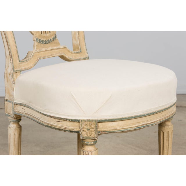 Antique French Louis XVI Style Lyre Back Painted Dining Chairs - Set of 6 For Sale - Image 13 of 18