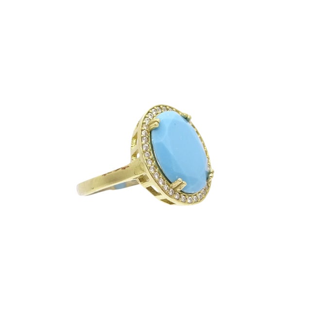 Ring with Turquoise, Sterling Silver and Zircons, 19th Century For Sale