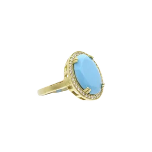 Ring with Turquoise, Sterling Silver and Zircons, 19th Century