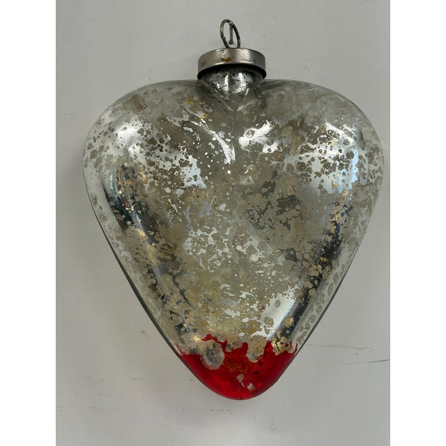 Glass Large Mercury Glass Sacred Heart Ornament / Ex-Voto Style Heart For Sale - Image 7 of 7