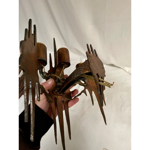 Brown Brutalist Bronze Wall Lights, 1960, Set of 2 For Sale - Image 8 of 13
