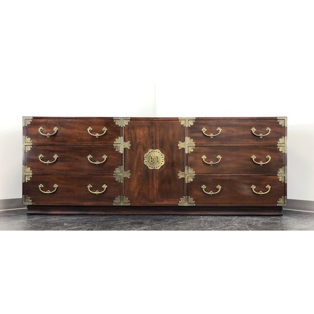 Henredon Pan Asian Japanese Tansu Campaign Style Extra Long 80" Walnut Credenza / Dresser Chairish