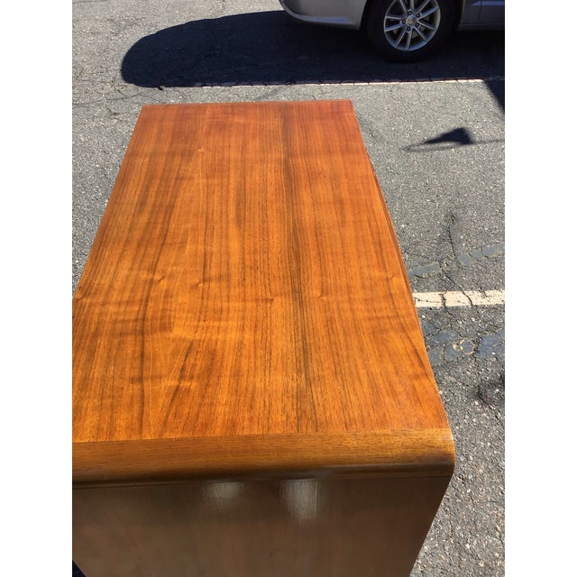 Wood Art Deco Style Waterfall Chest of Drawers in Figured Walnut, Circa 1950s For Sale - Image 7 of 11