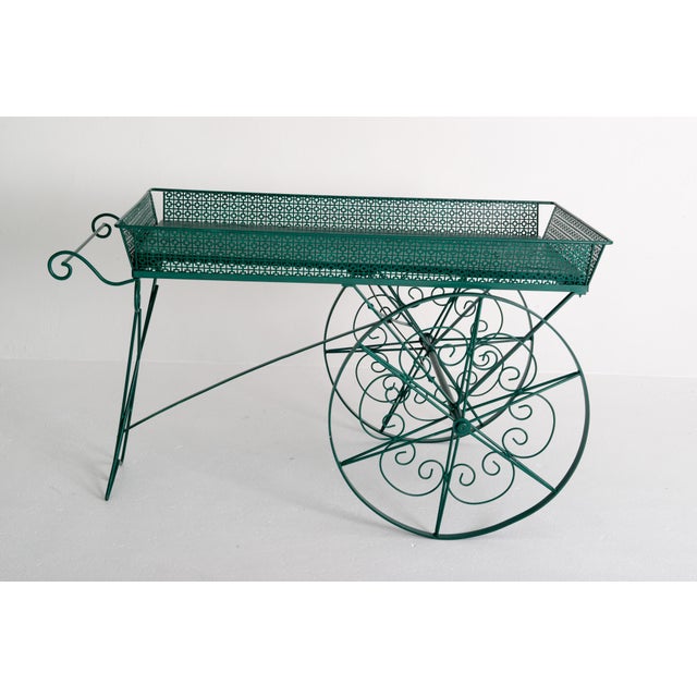 Large Green Wood and Metal Garden Flower Cart For Sale - Image 10 of 12