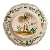 Antique Early 19th Century French Faience Pottery Plate With Mediterranean Palm Tree & Urn Garden Landscape For Sale