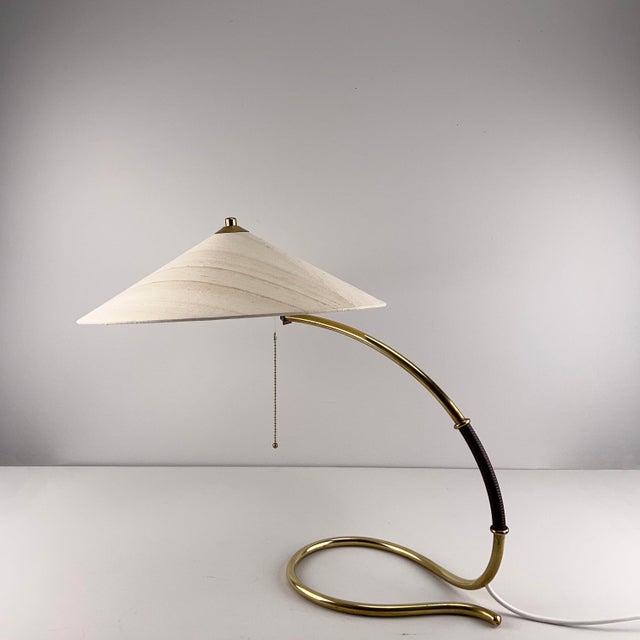 Metal Table Lamp with Brass Base and Lampshade in Wild Silk, Austria, 1950s For Sale - Image 7 of 9