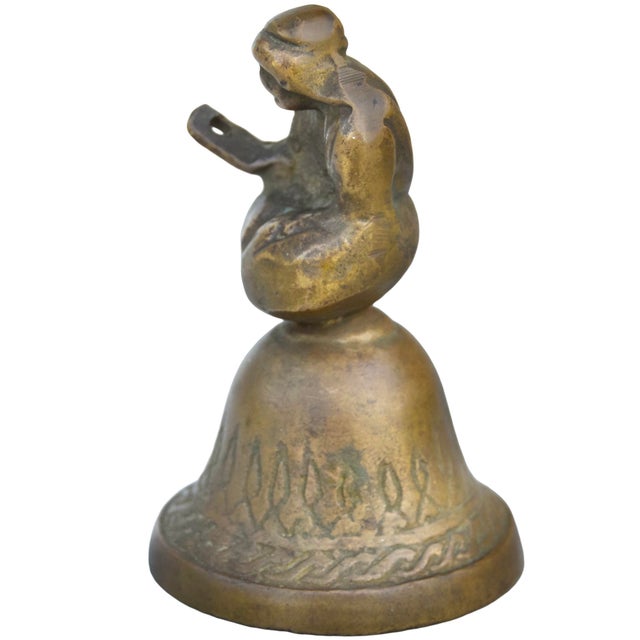 Early 20th Century Hand-Engraved Brass-Figurine Bell Accent For Sale In New York - Image 6 of 9