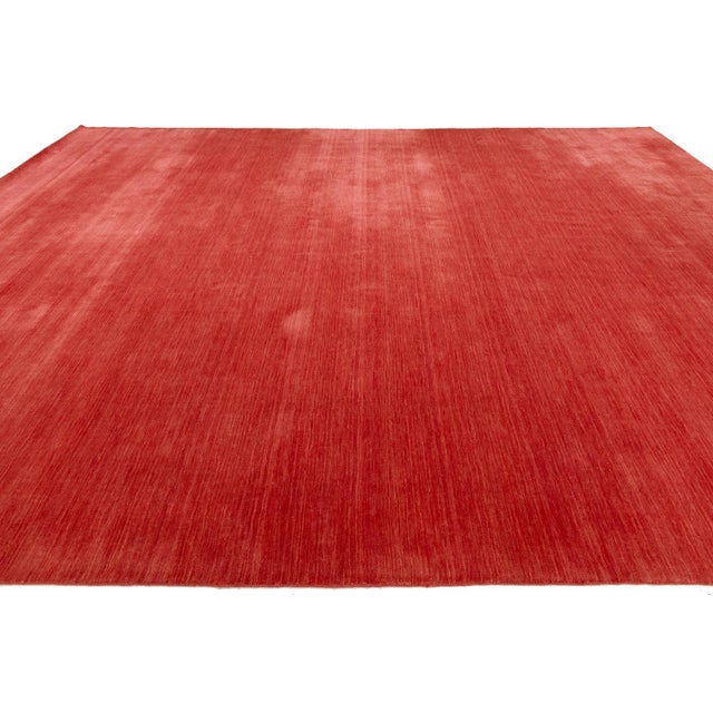Apadana's Modern Gabbeh Hand-Loom Wool Area Rug in Crimson Red For Sale - Image 4 of 10