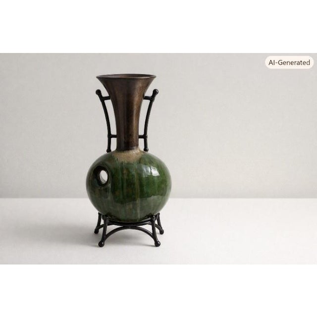 This striking artisan‑made glazed ceramic vase features a rich blend of deep green, earthy brown, and warm amber tones,...