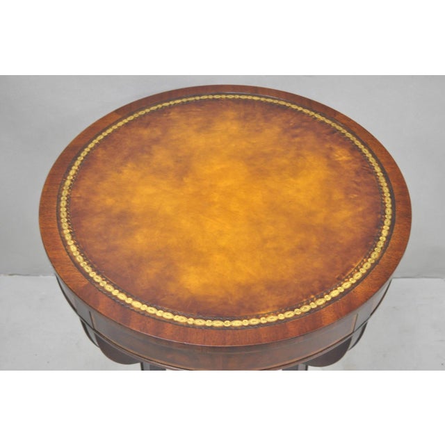 Early 20th Century Vintage Weiman French Regency Round Mahogany Leather Top Saber Leg Side Table For Sale - Image 5 of 11