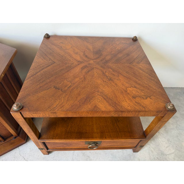 1970s Vintage Henredon Hexagonal and Square Accent End Tables With Brass Details – A Pair For Sale - Image 5 of 12