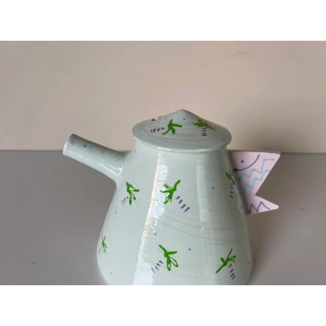 80's Postmodern Memphis - Style Ceramic Teapot Vase, Signed For Sale - Image 11 of 13