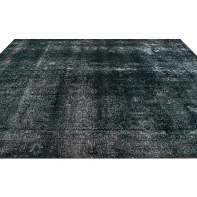 Turkish Blue Vintage Overdyed Handmade Allover Designed Wool Rug 8'8" X 11'8" For Sale - Image 3 of 10