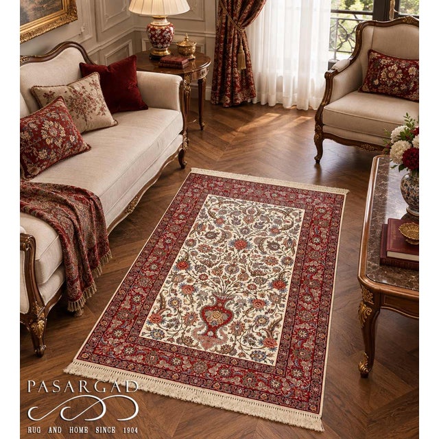 Pasargad DC Fine Hand Knotted Silk & Wool Isfahan Rug For Sale - Image 4 of 4