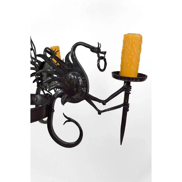 Metal Italian Wrought Iron Chandelier with Dragons, 1890s For Sale - Image 7 of 13