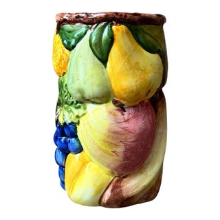 Vintage Italian Majolica Vase / Kitchen Utensil Container — 8” For Sale