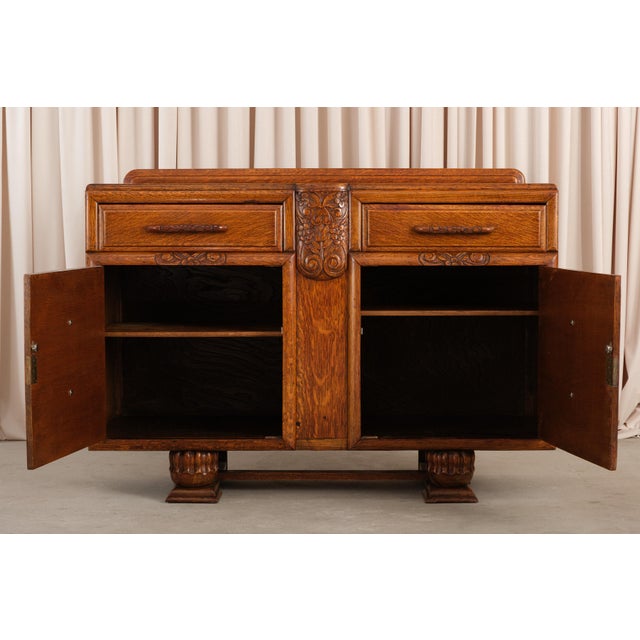 Vintage Art Deco Carved Oak Buffet Sideboard For Sale - Image 18 of 18